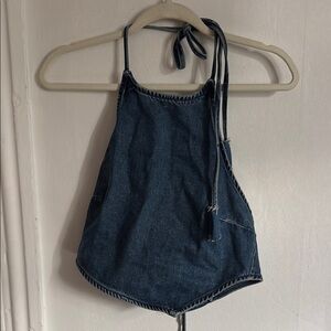 Zara Blue Asymmetrical Crop Tank Top